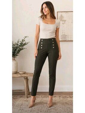 Elie Tahari High‎ Rise Pants Stretch Skinny Preppy Career Office Olive Green M